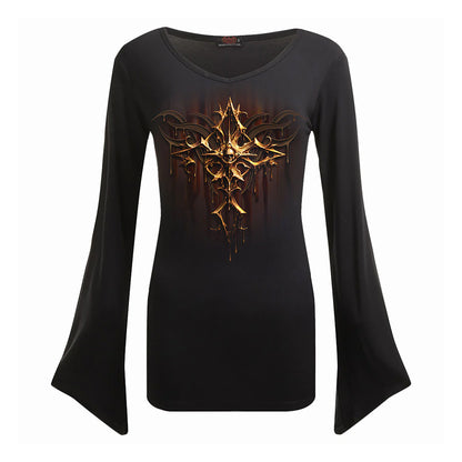 Black - Front - Spiral Direct Womens-Ladies Dripping Gold Long-Sleeved T-Shirt