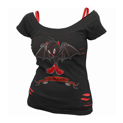 Black - Front - Spiral Direct Womens-Ladies Born To Be Wild Tweety Looney Tunes Top