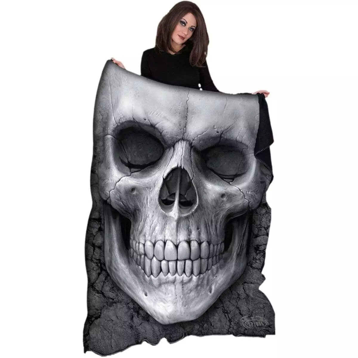 Black-White - Back - Spiral Direct Fleece Solemn Skull Blanket