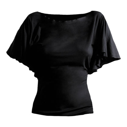 Black - Front - Spiral Womens-Ladies Gothic Elegance Boat Neck Batwing Sleeve T-Shirt