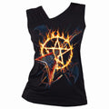 Black - Front - Spiral Direct Womens-Ladies Hot Metal Heart Ribs Gathered Shoulder Sleeveless Vest Top