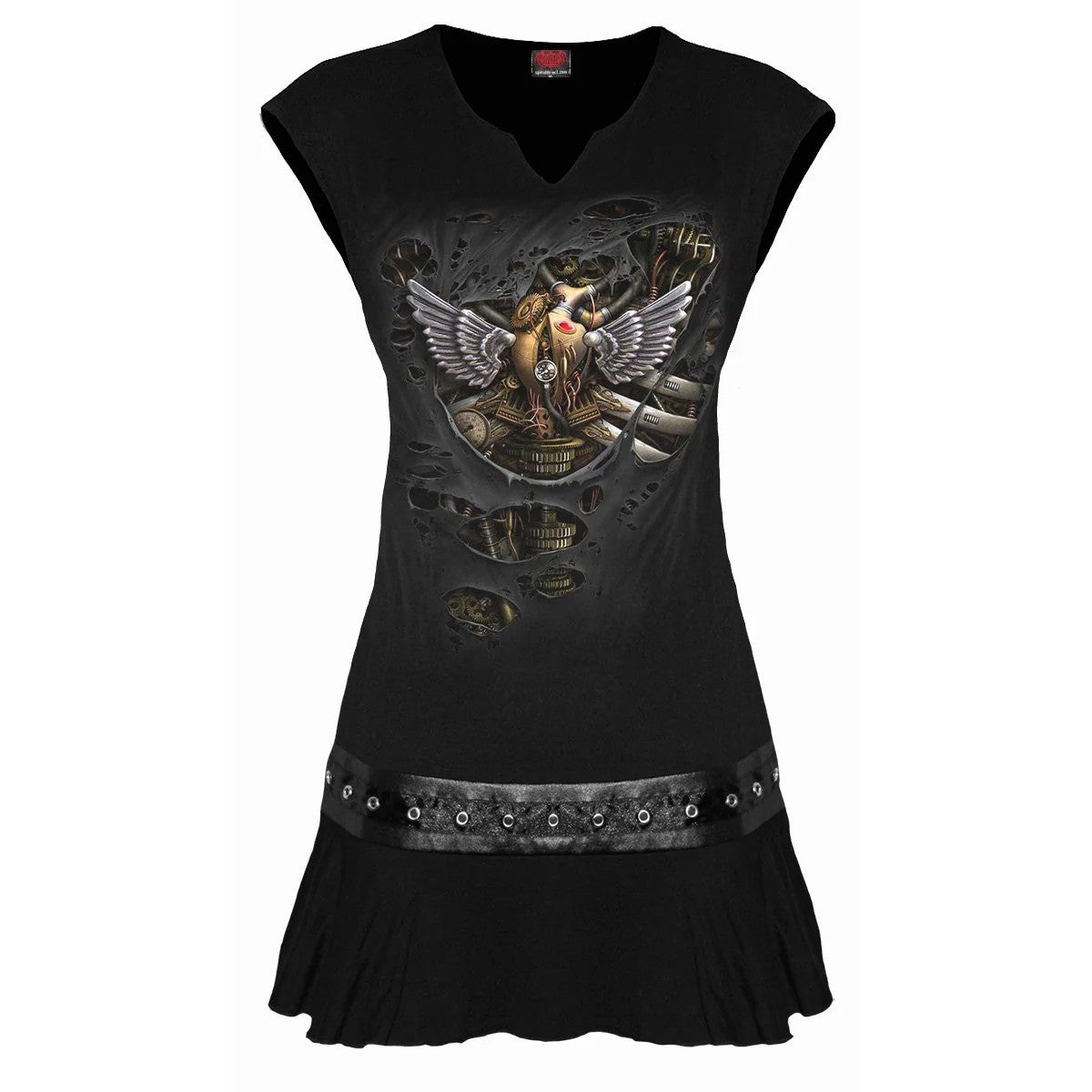 Black - Front - Spiral Direct Womens-Ladies Steam Punk Ripped Mini Dress