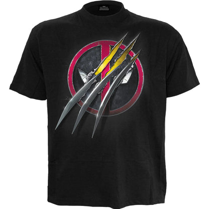 Black - Front - Spiral Direct Unisex Adult Slashed Deadpool T-Shirt