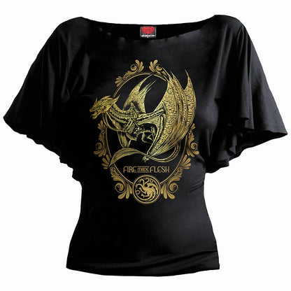 Black - Front - Spiral Direct Womens-Ladies Filigree House Of The Dragon Short-Sleeved T-Shirt
