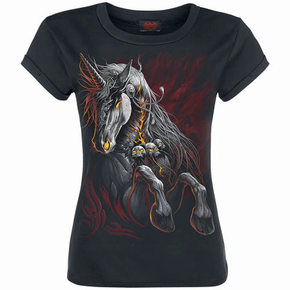 Black - Front - Spiral Direct Girls Infernal Unicorn Capped Sleeved T-Shirt