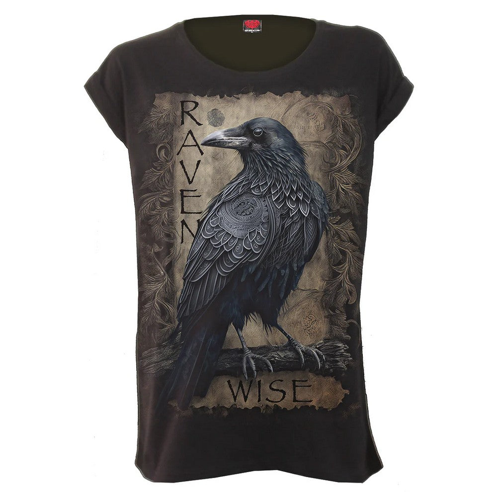 Black - Front - Spiral Direct Womens-Ladies Raven Wise Short-Sleeved Top