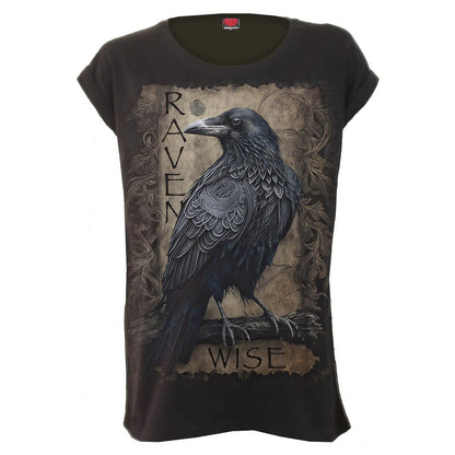 Black - Front - Spiral Direct Womens-Ladies Raven Wise Short-Sleeved Top