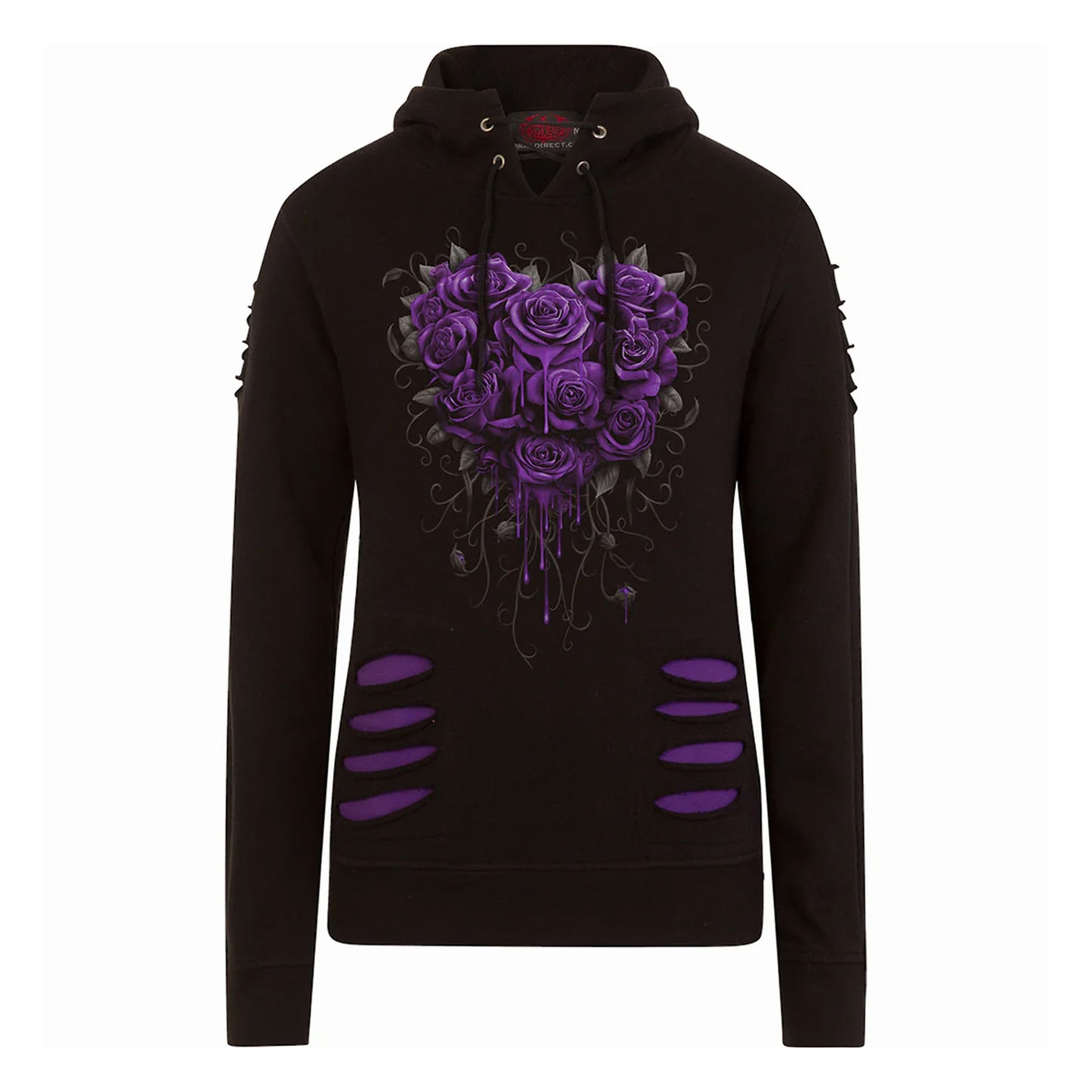 Black - Front - Spiral Direct Womens-Ladies Bleeding Heart Ripped Hoodie