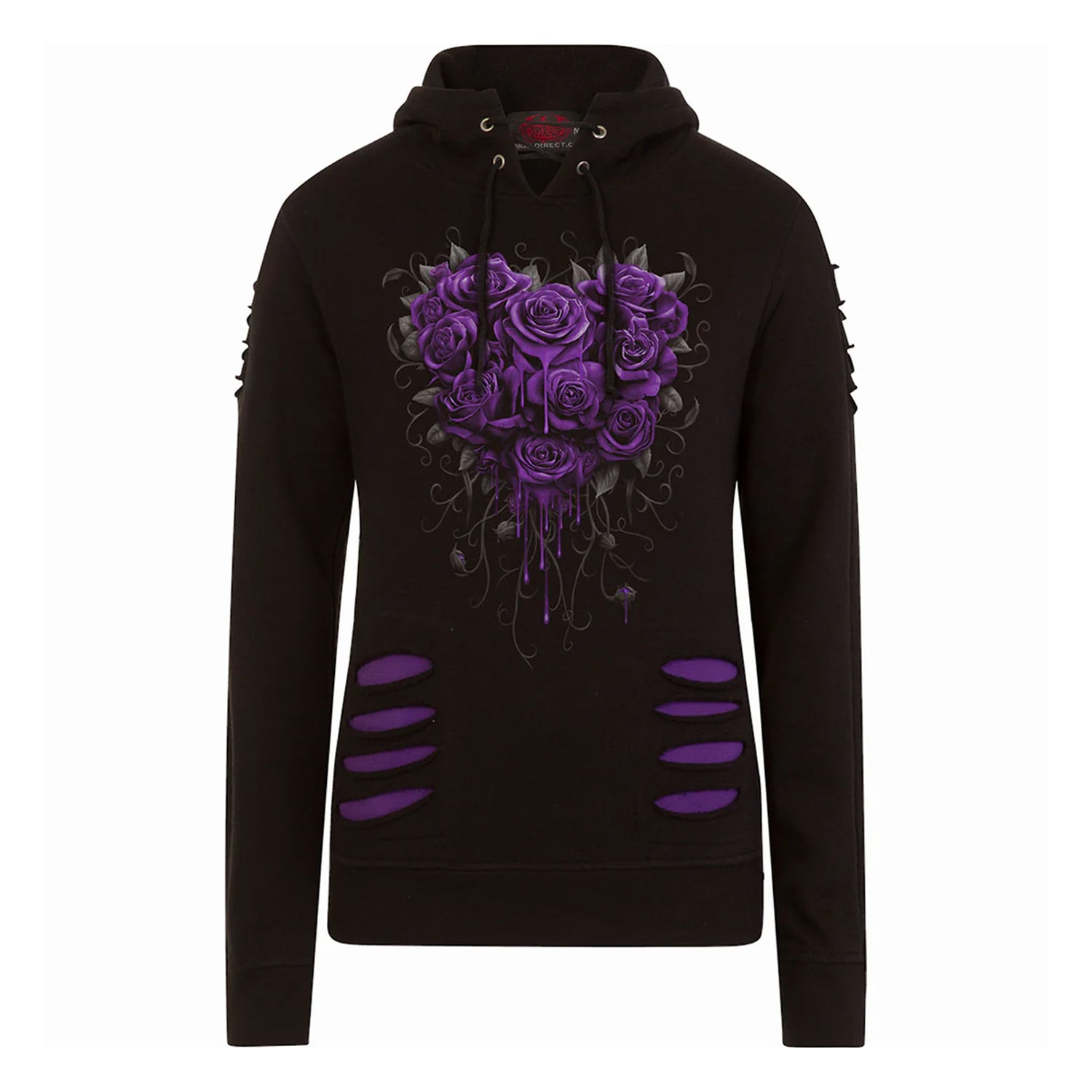 Black - Front - Spiral Direct Womens-Ladies Bleeding Heart Ripped Hoodie