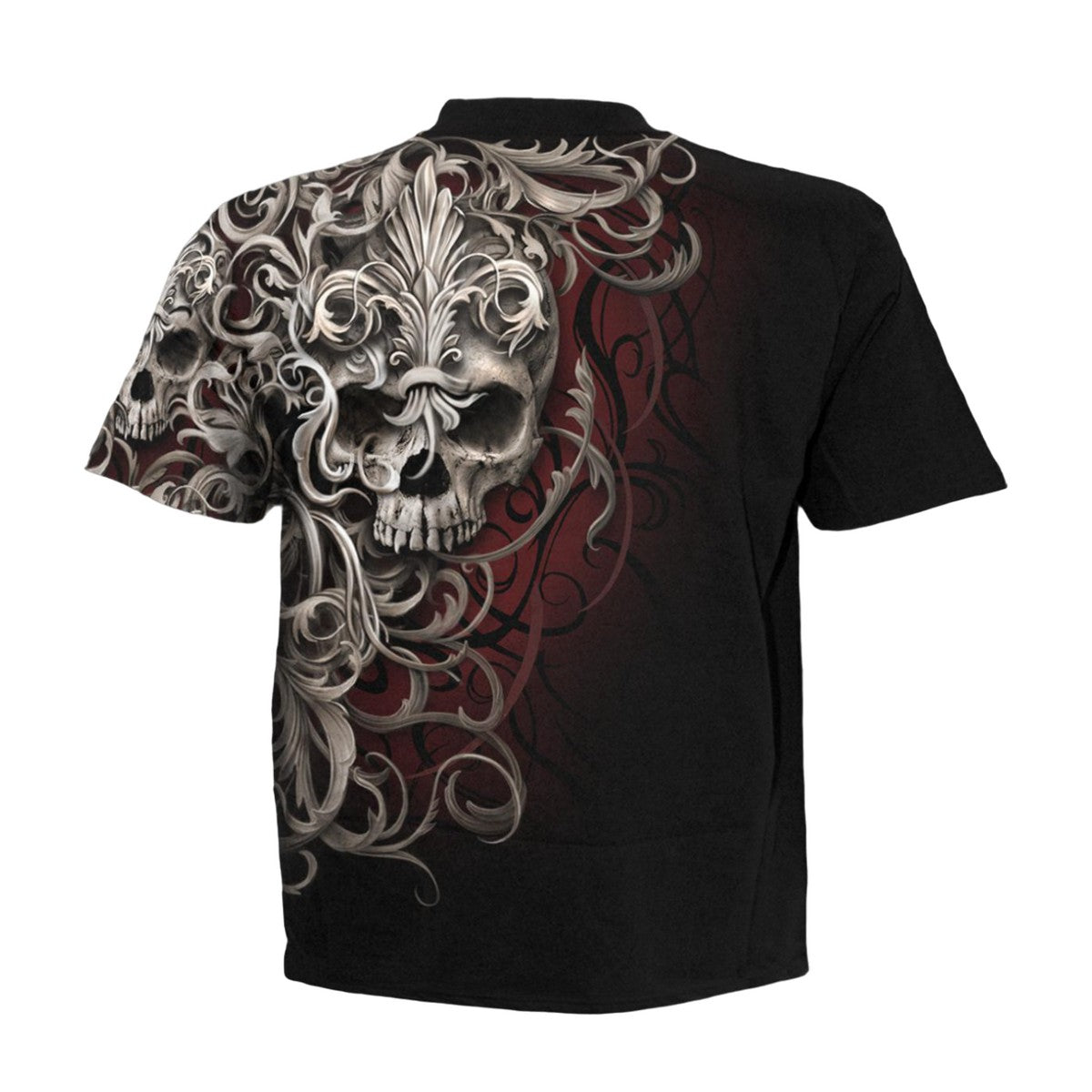 Black - Back - Spiral Direct Unisex Adult Skull Shoulder Wrap T-Shirt