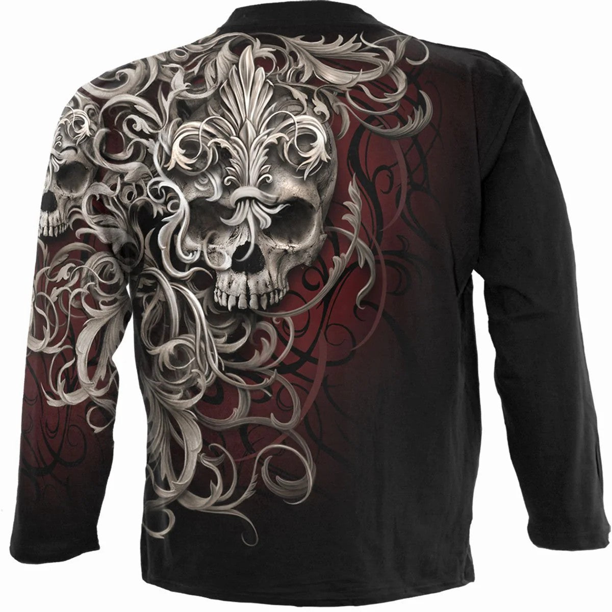 Black - Back - Spiral Direct Unisex Adult Skull Shoulder Wrap Long-Sleeved T-Shirt