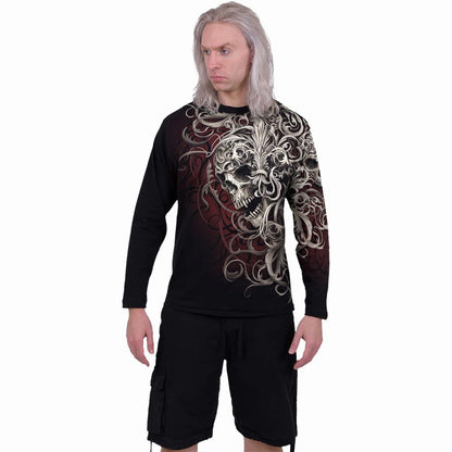 Black - Side - Spiral Direct Unisex Adult Skull Shoulder Wrap Long-Sleeved T-Shirt