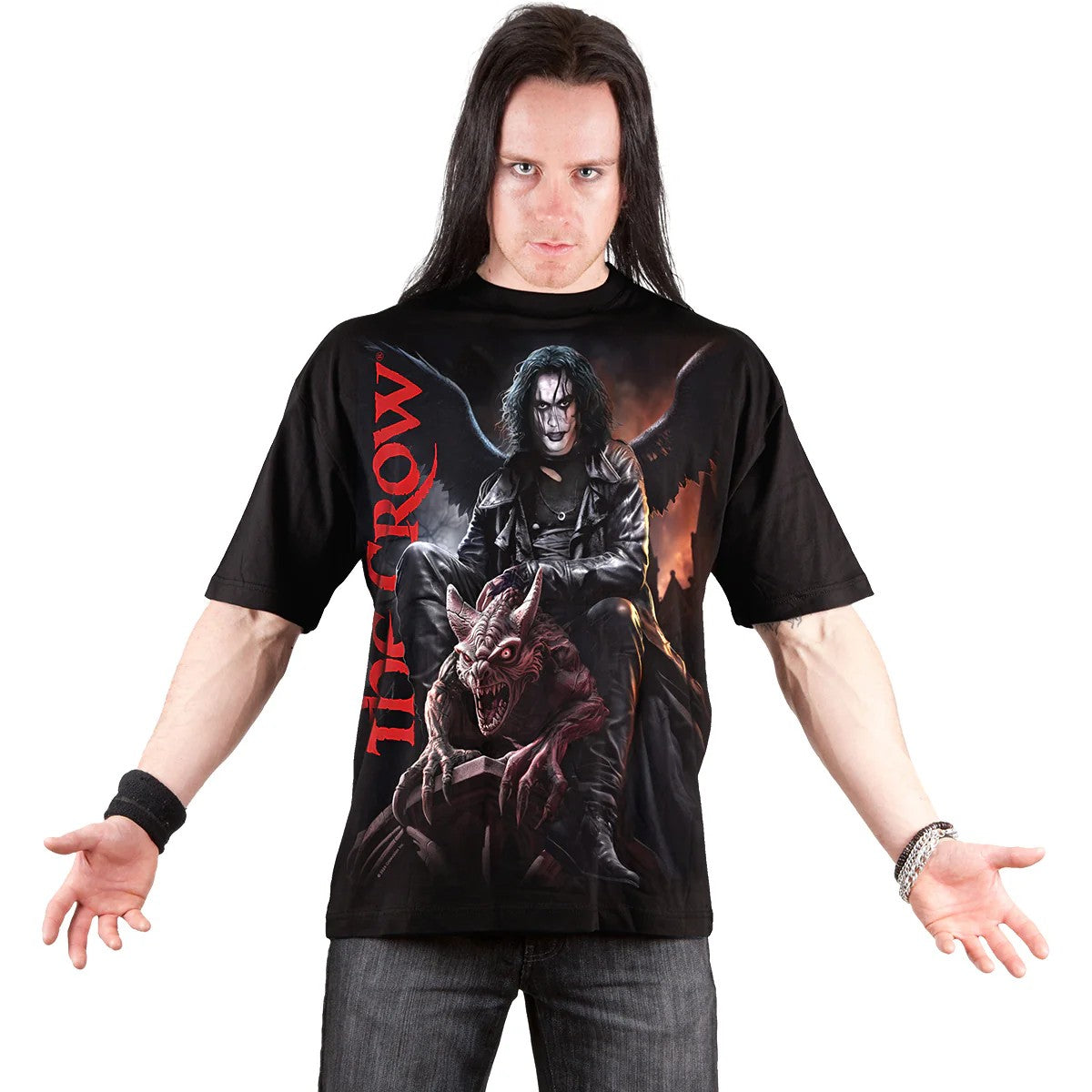 Black - Back - Spiral Direct Unisex Adult Gargoyle The Crow T-Shirt