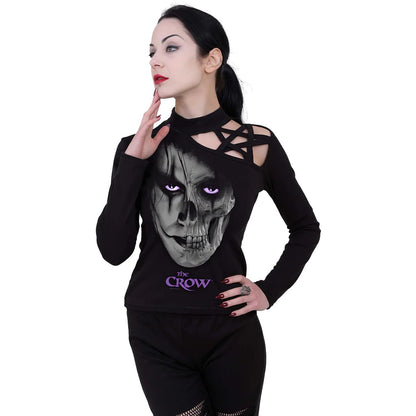 Black - Back - Spiral Direct Womens-Ladies Skull Face The Crow Long-Sleeved T-Shirt