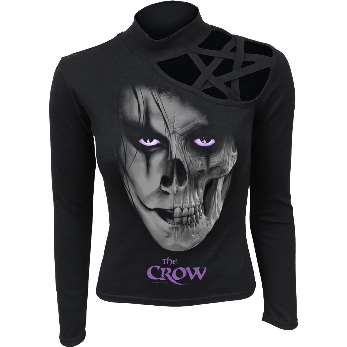 Black - Front - Spiral Direct Womens-Ladies Skull Face The Crow Long-Sleeved T-Shirt
