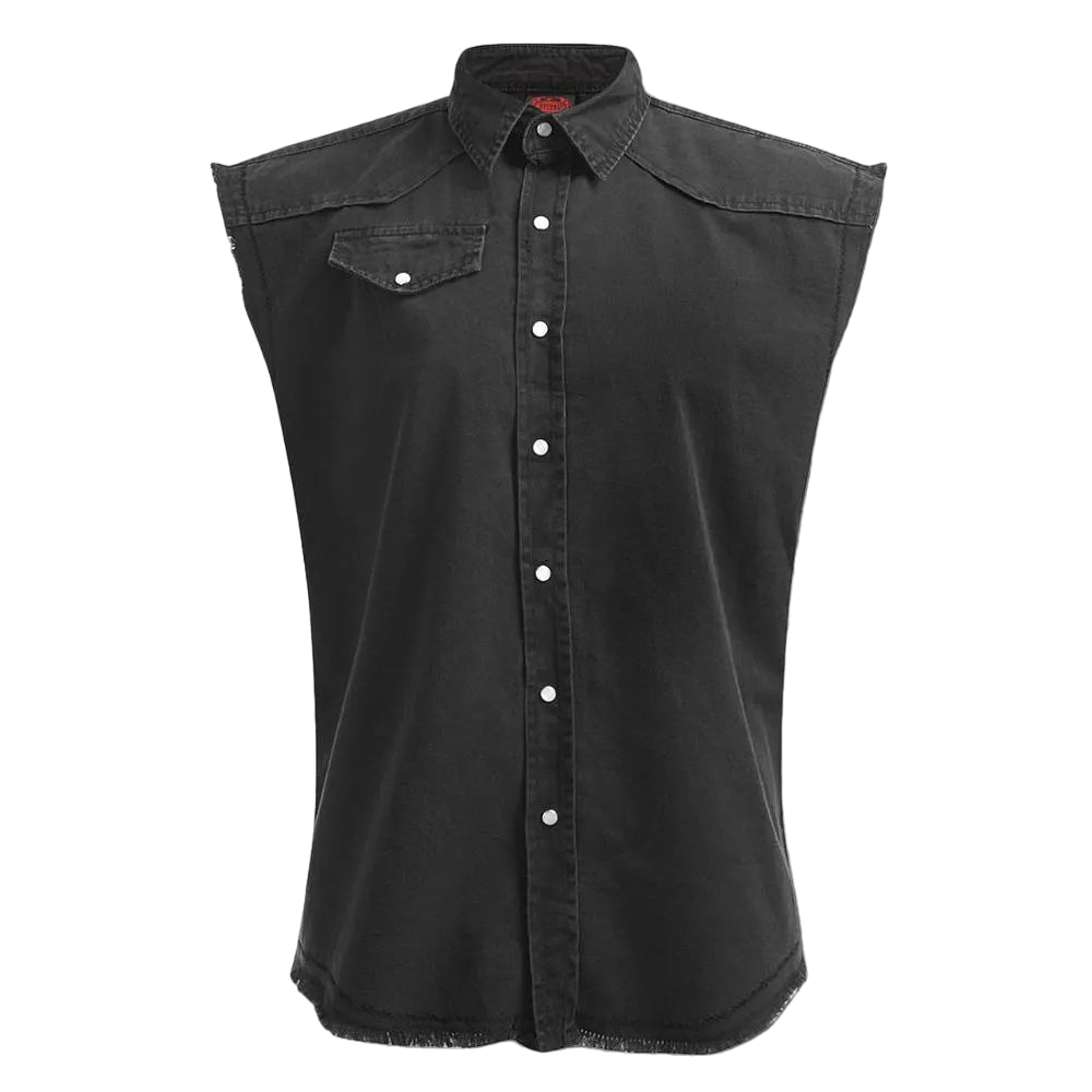 Black - Front - Spiral Direct Unisex Adult Double Death Stone Wash Sleeveless Shirt