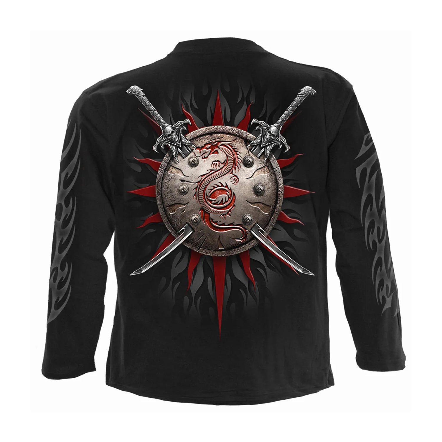 Black - Back - Spiral Direct Unisex Adult Oriental Dragon Long-Sleeved T-Shirt