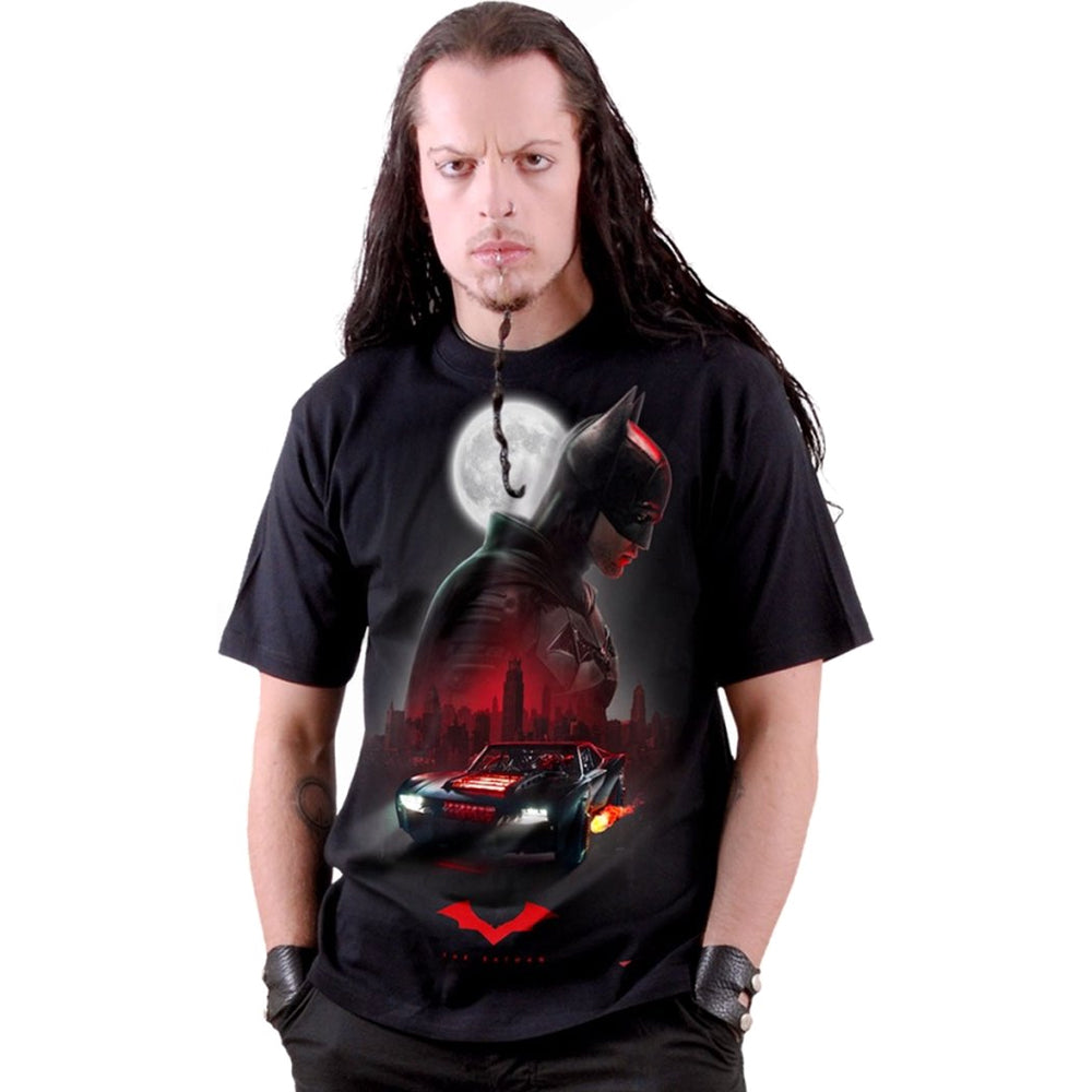 Black - Side - Batman Unisex Adult Batmobile Short-Sleeved T-Shirt