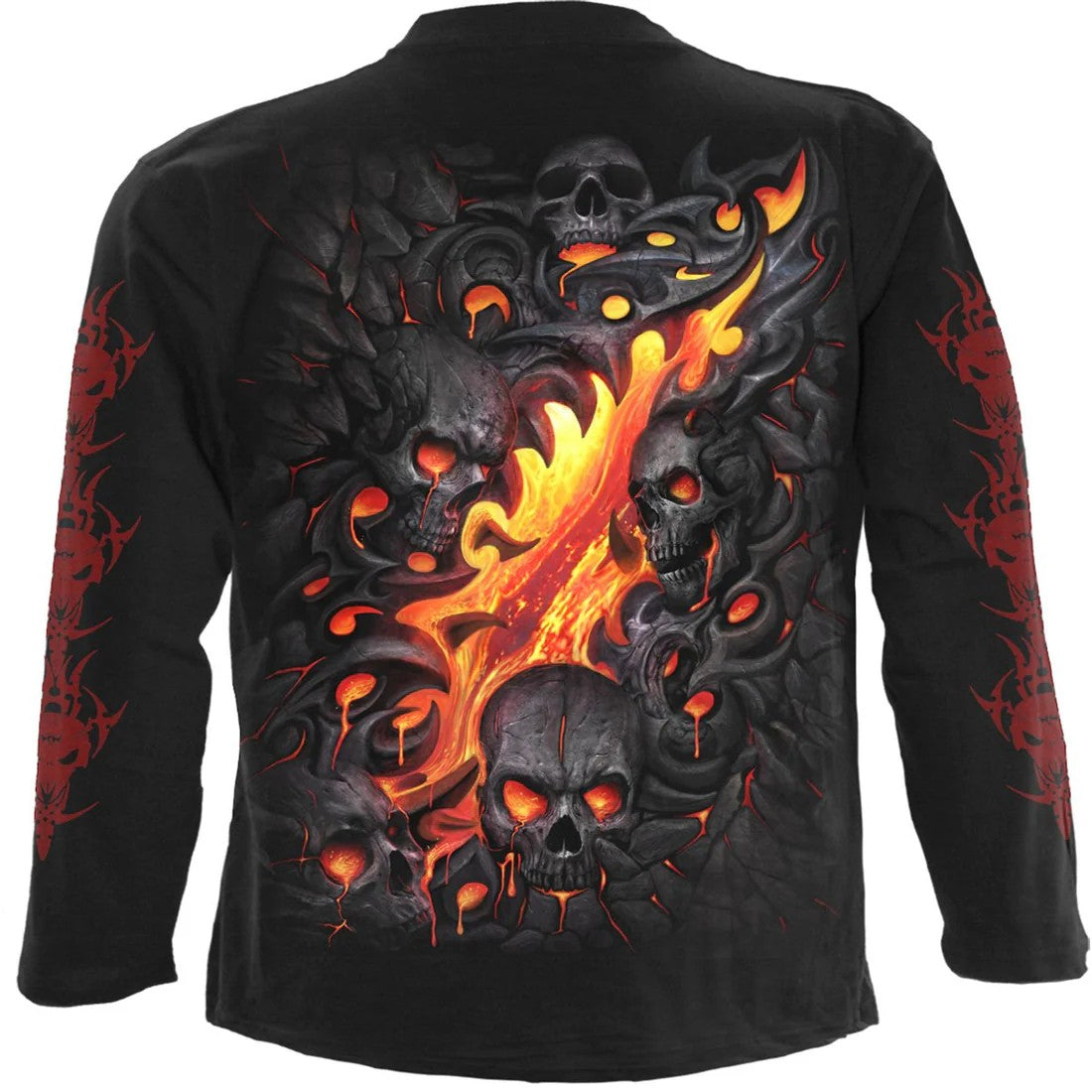 Black - Back - Spiral Direct Unisex Adult Skull Lava Long-Sleeved T-Shirt