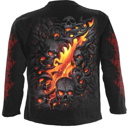 Black - Back - Spiral Direct Unisex Adult Skull Lava Long-Sleeved T-Shirt