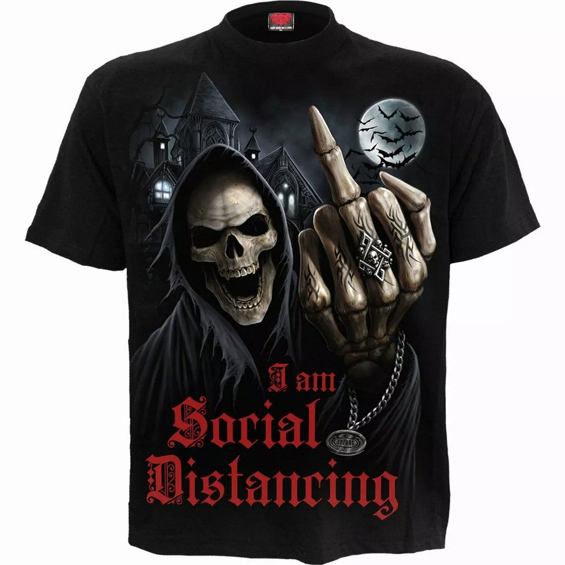 Black - Front - Spiral Direct Unisex Adult Social Distance Short-Sleeved T-Shirt