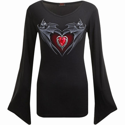 Black - Front - Spiral Direct Womens-Ladies Bat´s Heart Long-Sleeved Top