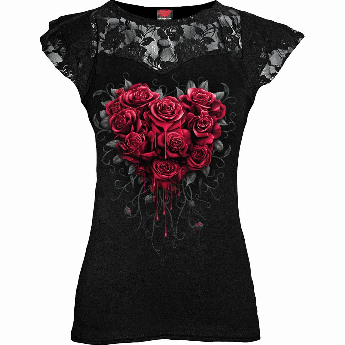 Black - Front - Spiral Direct Womens-Ladies Bleeding Heart Capped Sleeved Top
