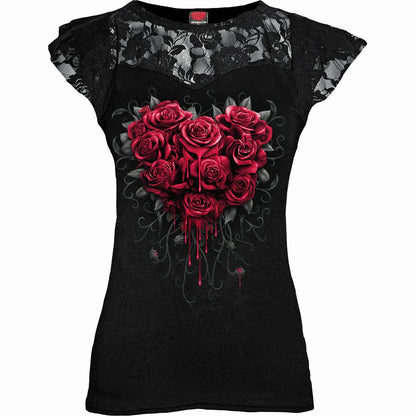 Black - Front - Spiral Direct Womens-Ladies Bleeding Heart Capped Sleeved Top