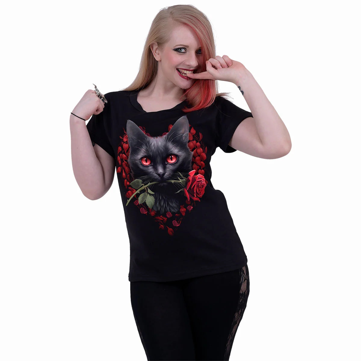 Black - Back - Spiral Direct Womens-Ladies Cat´s Love T-Shirt