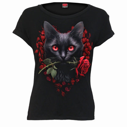 Black - Front - Spiral Direct Womens-Ladies Cat´s Love T-Shirt