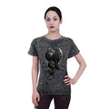 Black - Back - Spiral Direct Womens-Ladies Raven Heart Acid Wash Short-Sleeved T-Shirt