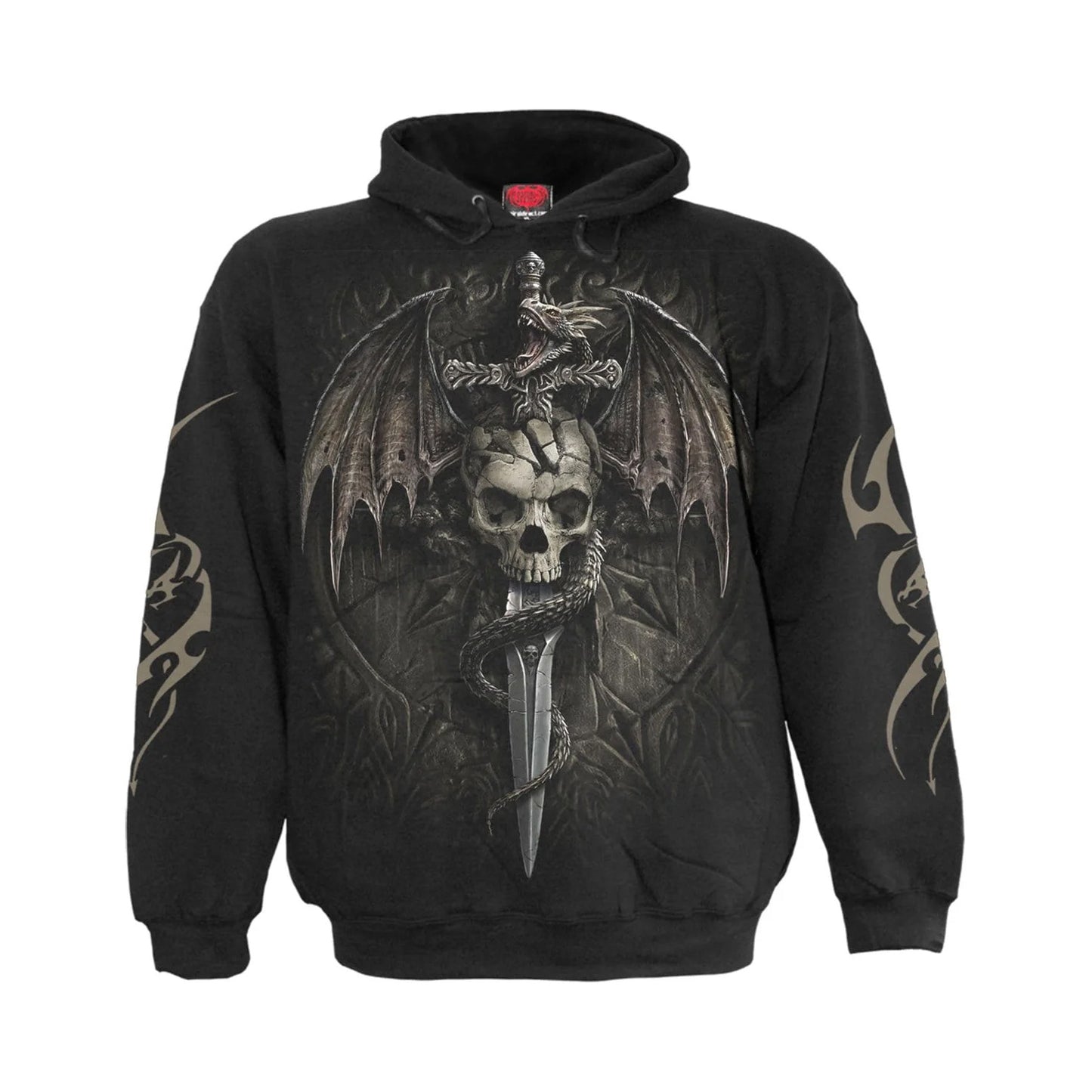 Black - Front - Spiral Direct Unisex Adult Draco Skull Hoodie