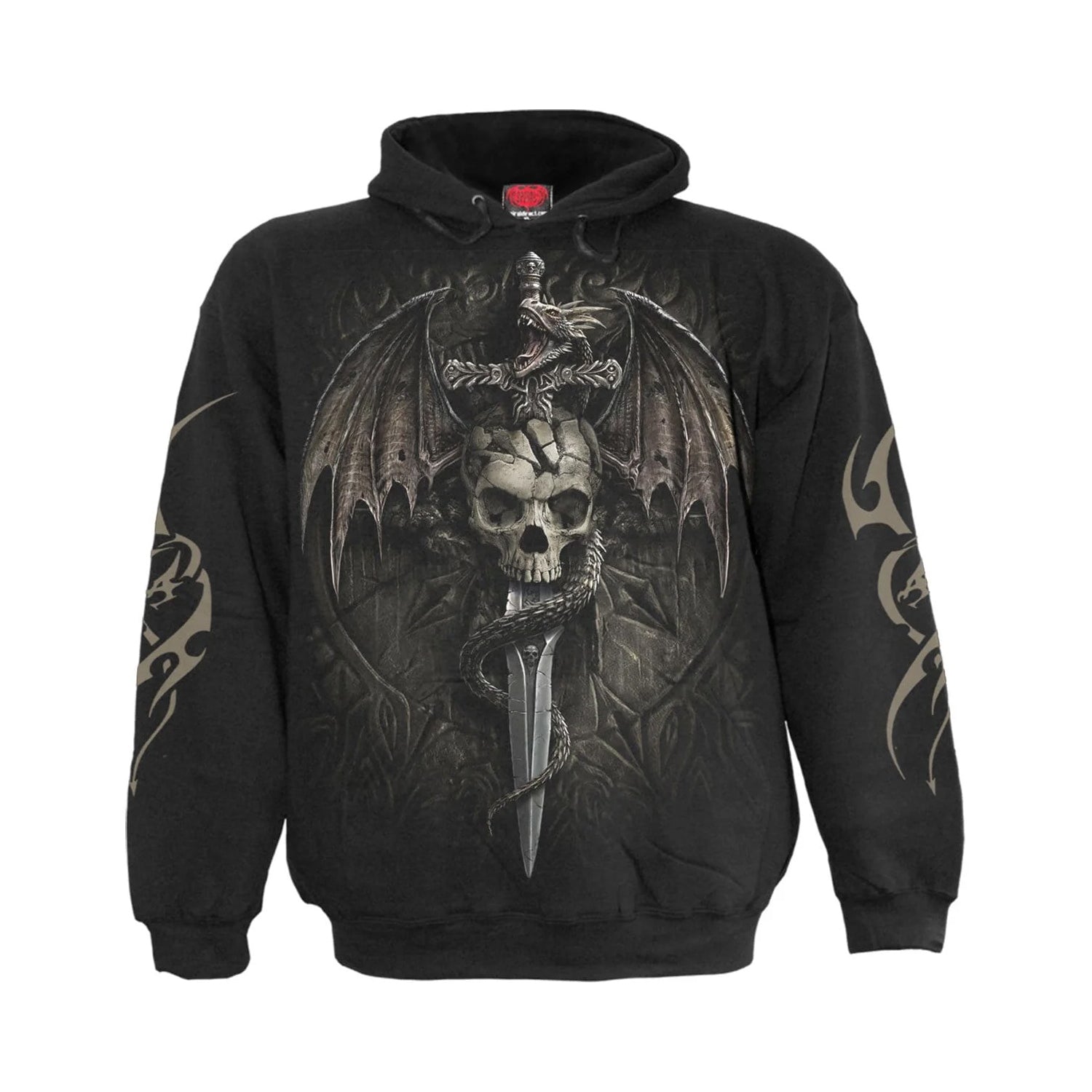 Black - Front - Spiral Direct Unisex Adult Draco Skull Hoodie