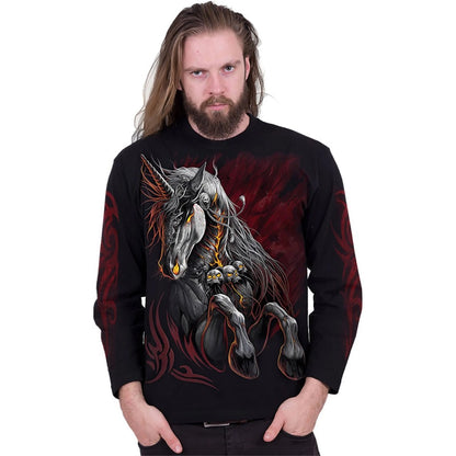 Black - Side - Spiral Direct Unisex Adult Infernal Unicorn Long-Sleeved T-Shirt