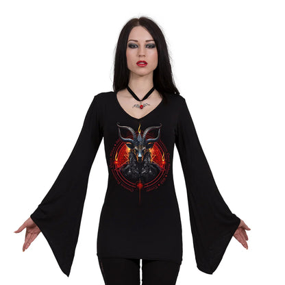 Black - Back - Spiral Direct Womens-Ladies Baphomet Long-Sleeved T-Shirt