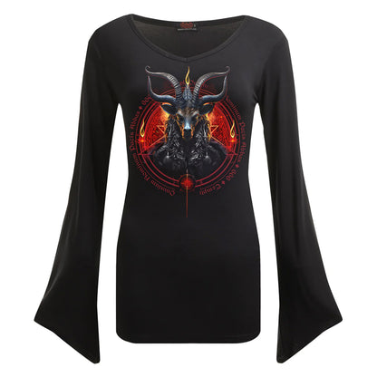 Black - Front - Spiral Direct Womens-Ladies Baphomet Long-Sleeved T-Shirt