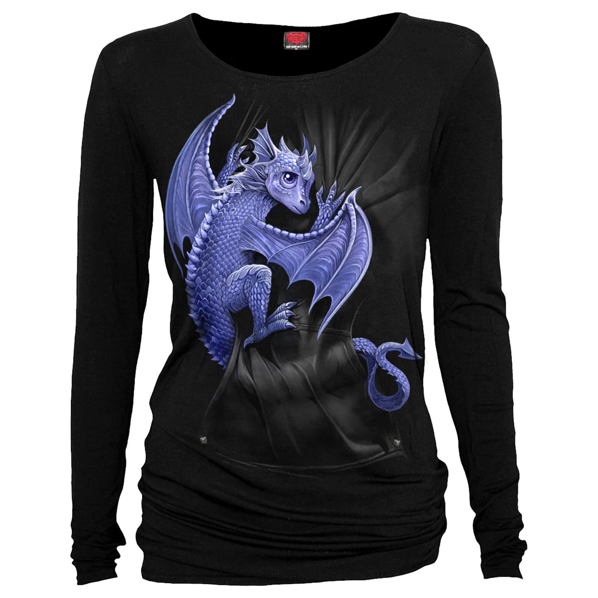 Black - Front - Spiral Direct Womens-Ladies Pocket Dragon Baggy Long-Sleeved Top