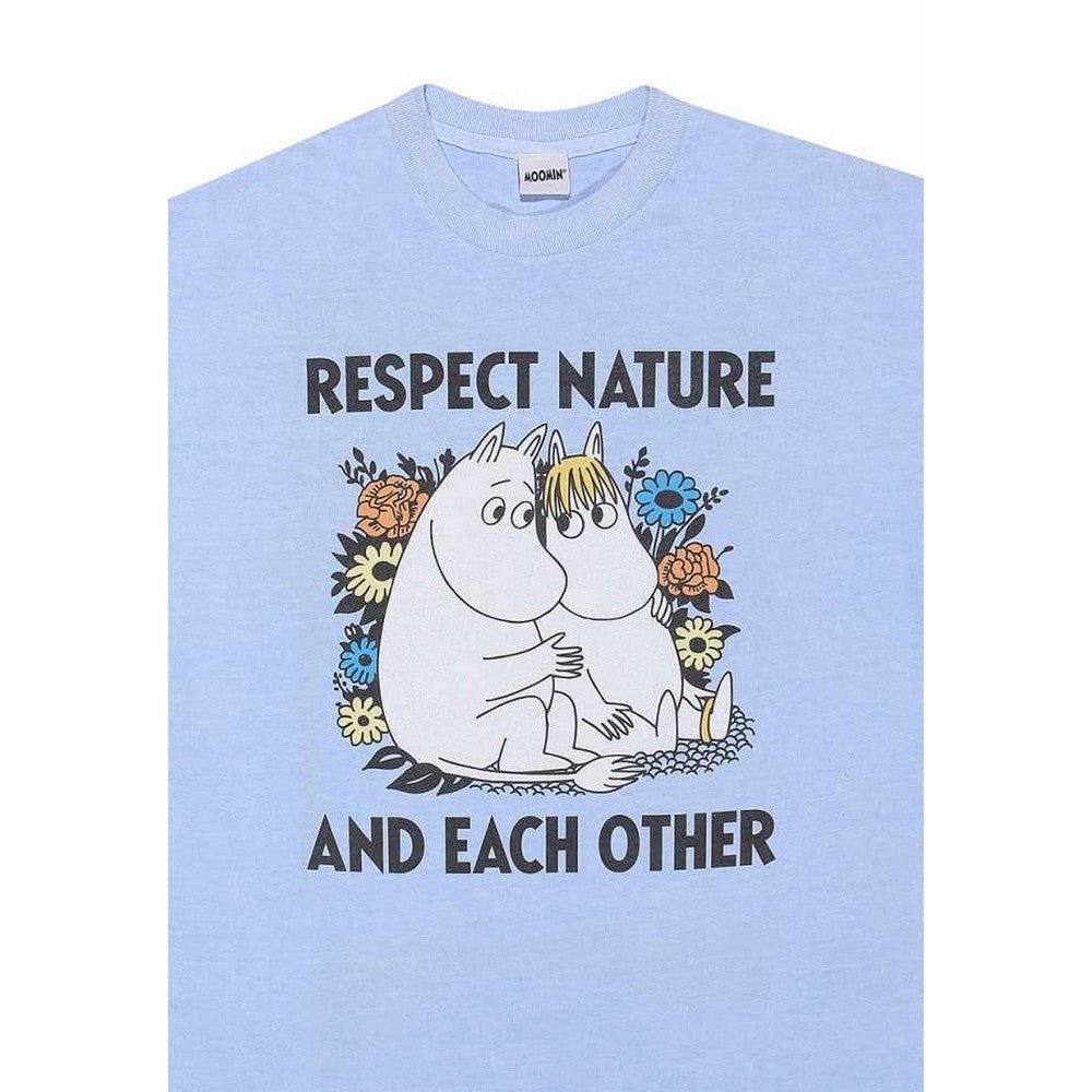Washed Light Blue - Back - Moomin Unisex Adult Respect Nature T-Shirt