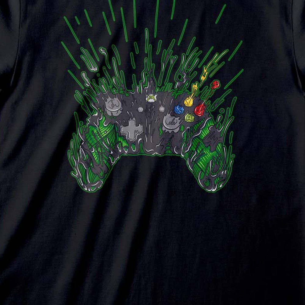 Black - Back - X-Box Unisex Adult Illustrated Icons Controller T-Shirt