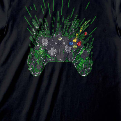 Black - Back - X-Box Unisex Adult Illustrated Icons Controller T-Shirt