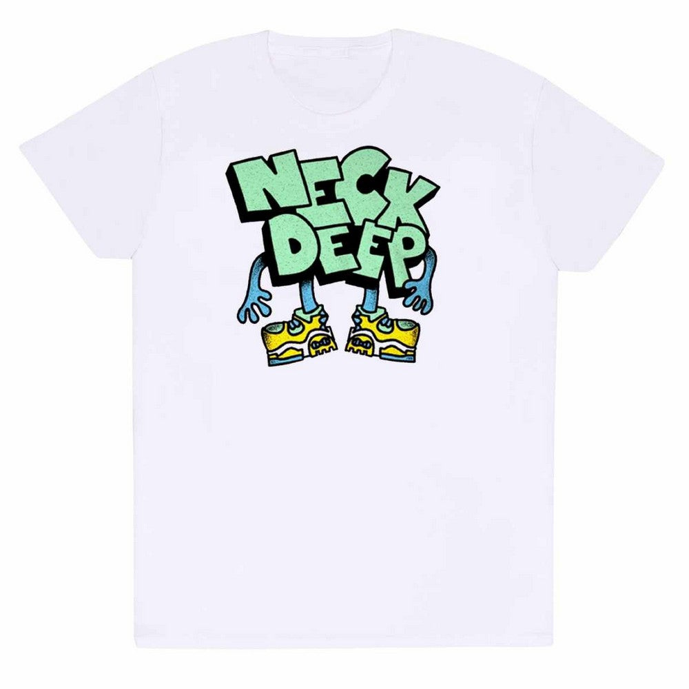 White - Front - Neck Deep Unisex Adult Text Guy T-Shirt