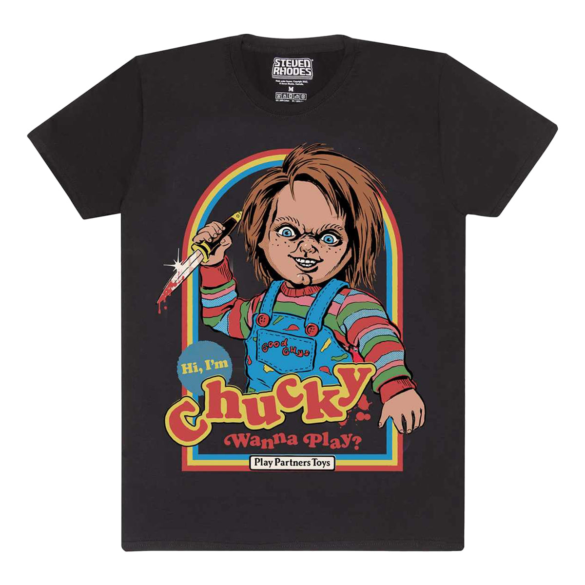 Black - Front - Steven Rhodes Unisex Adult Wanna Play Chucky T-Shirt