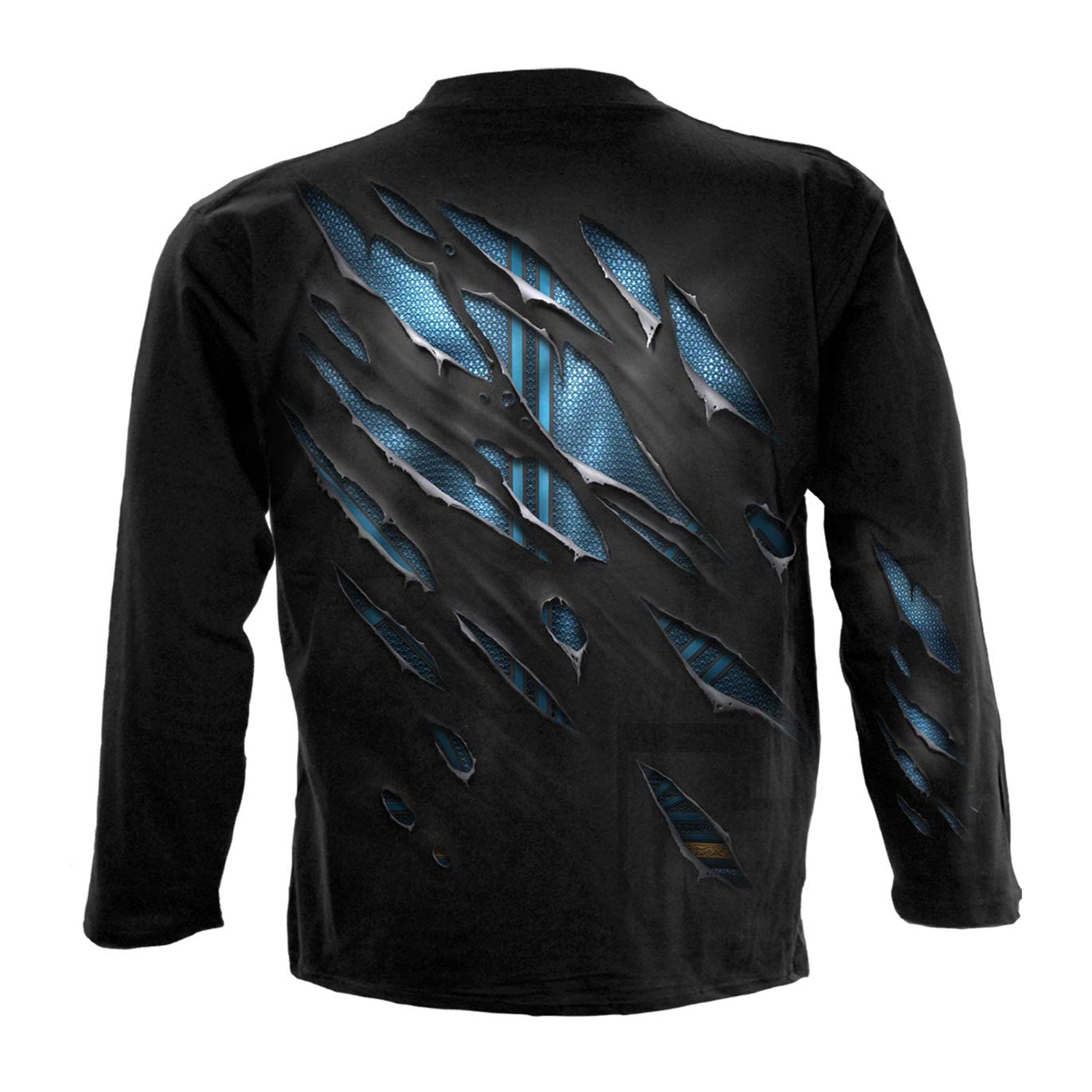 Black - Back - Superman Unisex Adult Ripped Long-Sleeved T-Shirt