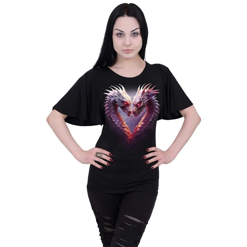 Black - Back - Spiral Direct Womens-Ladies Heart Of Dragons Boat Neck Batwing Top