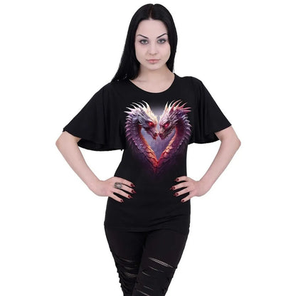 Black - Back - Spiral Direct Womens-Ladies Heart Of Dragons Boat Neck Batwing Top