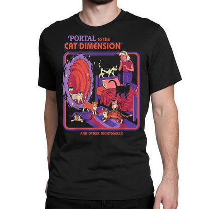Black - Side - Steven Rhodes Unisex Adult Portal To The Cat Dimension T-Shirt