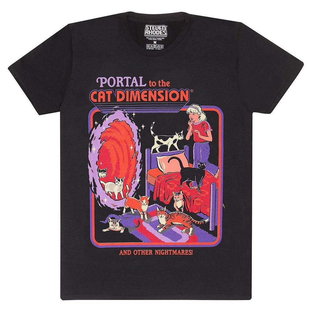 Black - Front - Steven Rhodes Unisex Adult Portal To The Cat Dimension T-Shirt