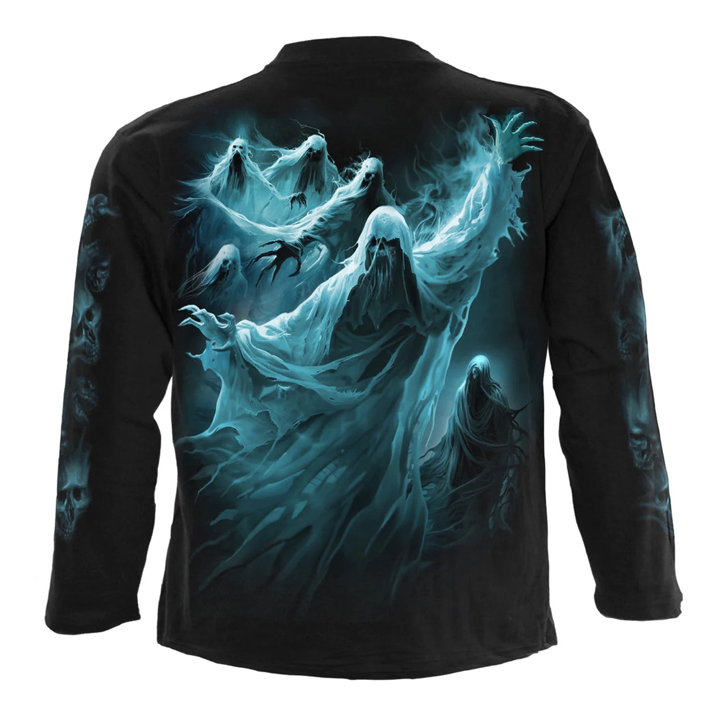 Black - Back - Spiral Direct Unisex Adult Ghost Skull Long-Sleeved T-Shirt