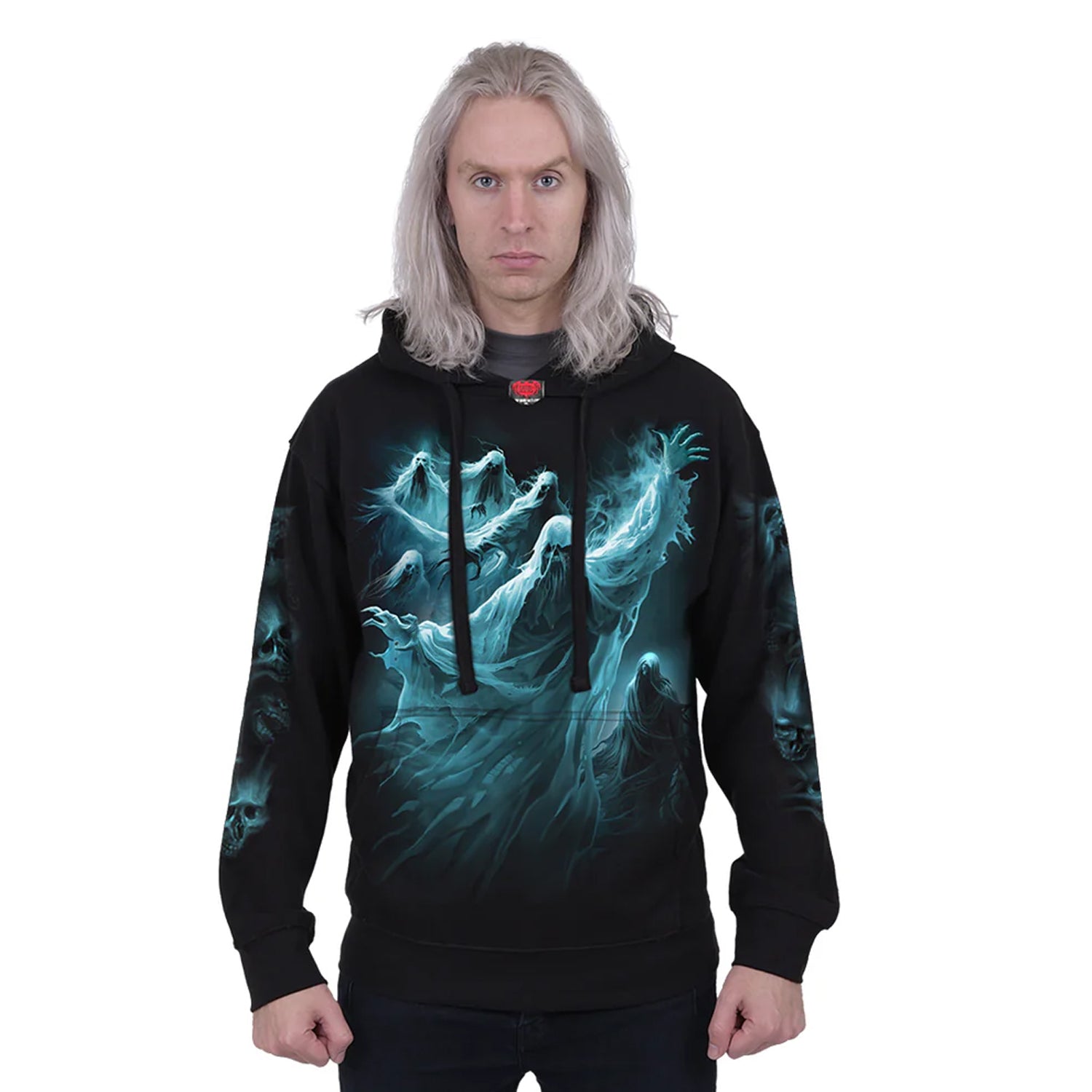 Black - Side - Spiral Direct Unisex Adult Ghost Skull Hoodie