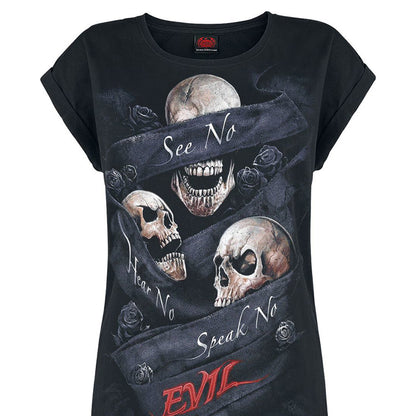 Black - Back - Spiral Direct Womens-Ladies See No Evil Loose Fit Turn Up T-Shirt